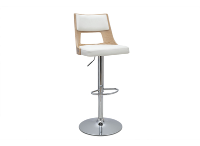 Tabouret de bar r&eacute;glable pivotants 360&deg; blanc et bois clair GARBO