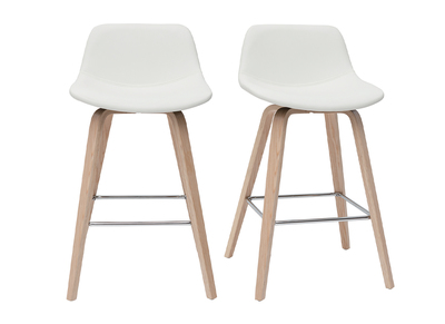 Tabourets de bar design blanc et bois clair H65 cm (lot de 2) NONIE