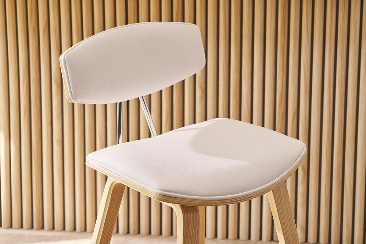 Tabourets de bar design blanc et bois clair H69 cm (lot de 2) VASCO