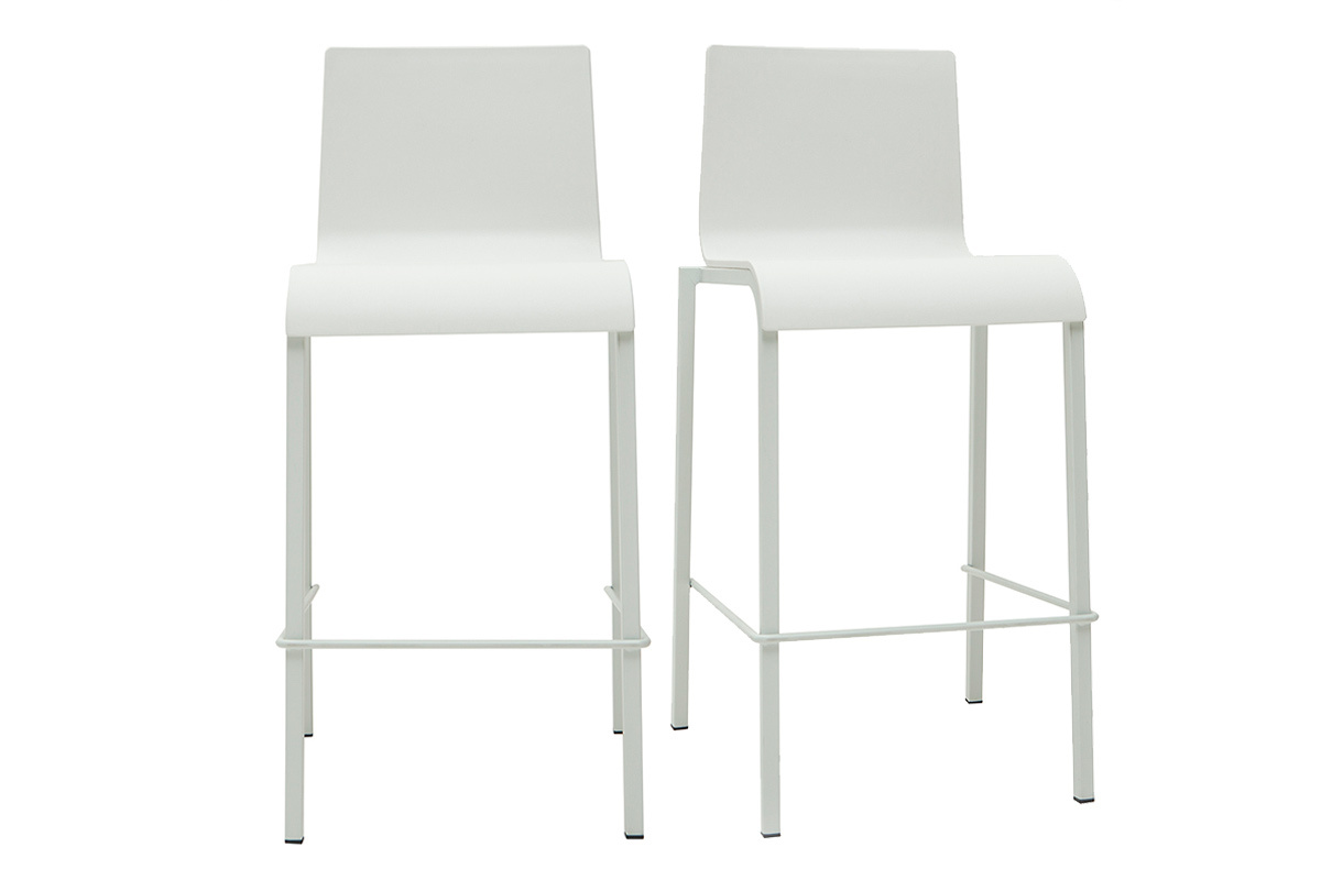 Tabourets de bar design empilables blancs H65 cm (lot de 2) KUPA