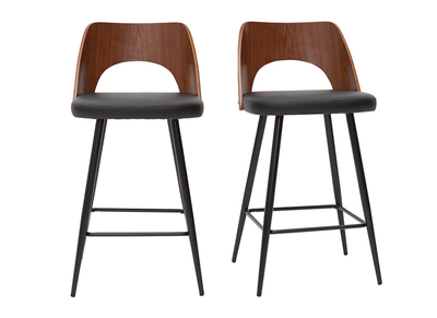 Tabourets de bar design noirs et noyer H66.5 (lot de 2) FALCOM