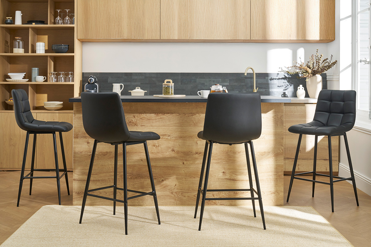Tabourets de bar design noirs H65 cm (lot de 2) MAXWELL