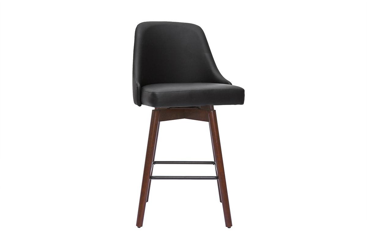 Tabourets de bar design pivotants 360� noir et noyer H65 (lot de 2) HASTA