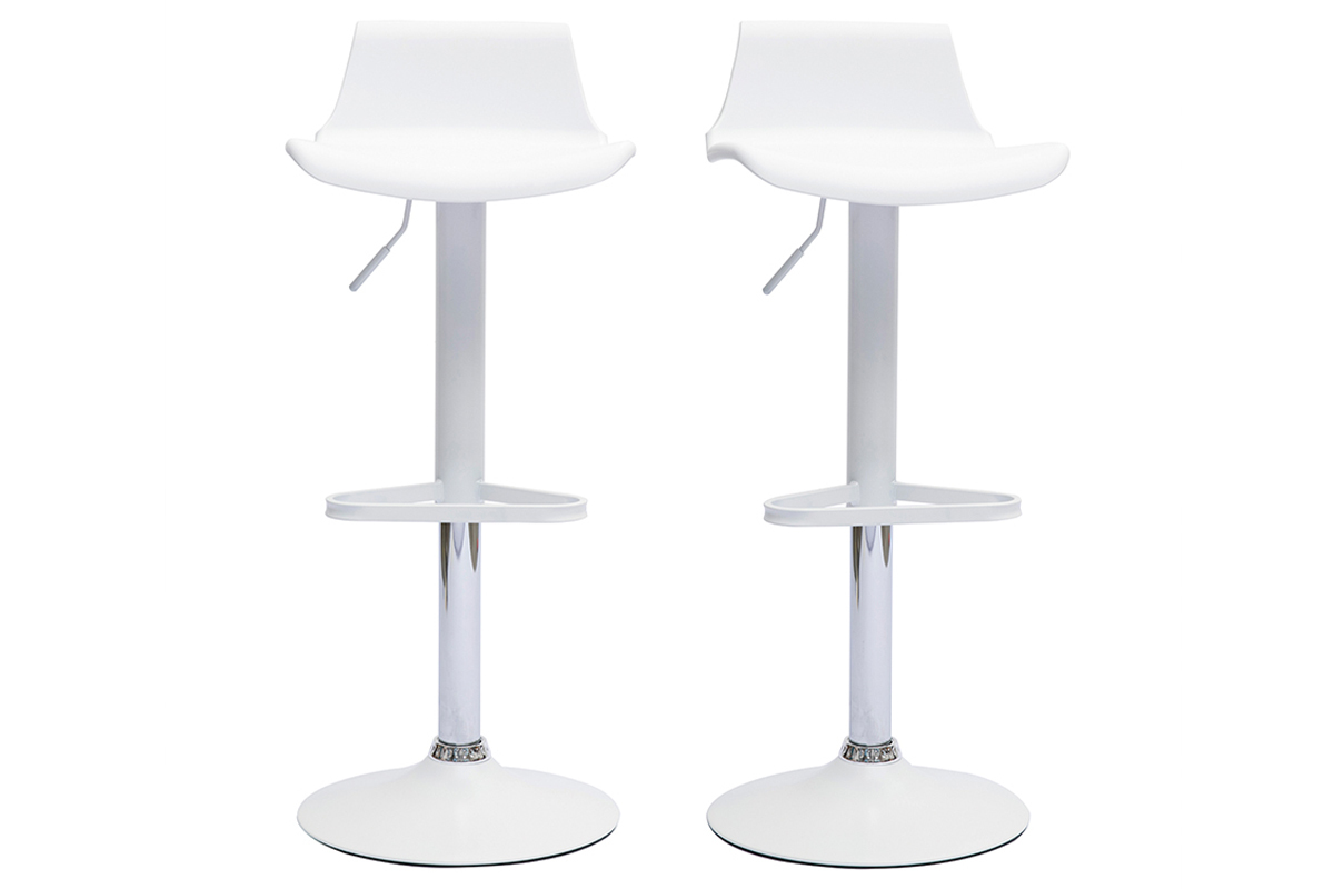 Tabourets de bar design r�glables blancs 360� (lot de 2) KRONOS