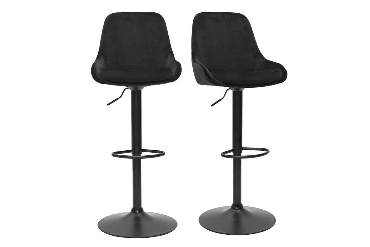 Tabourets de bar design r�glables en tissu velours noir et m�tal noir 360� (lot de 2) HOLO