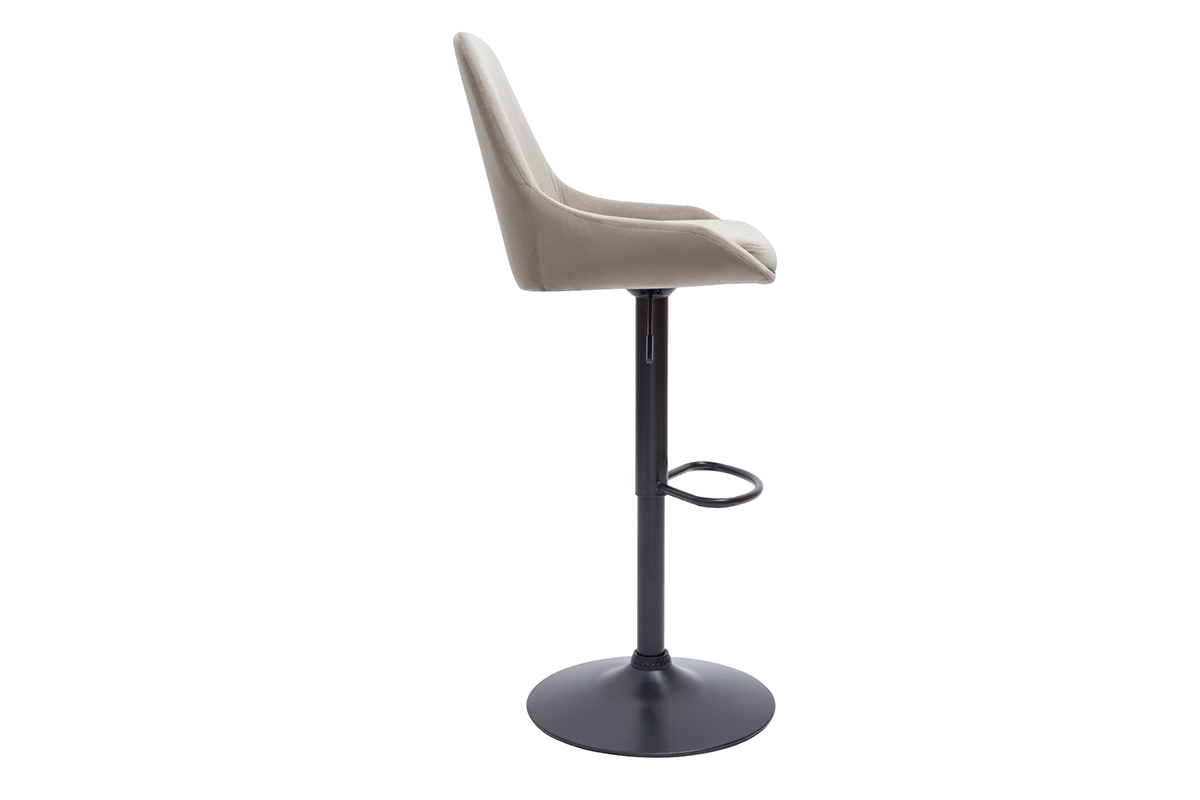 Tabourets de bar design r�glables en tissu velours taupe et m�tal noir 360� (lot de 2) HOLO