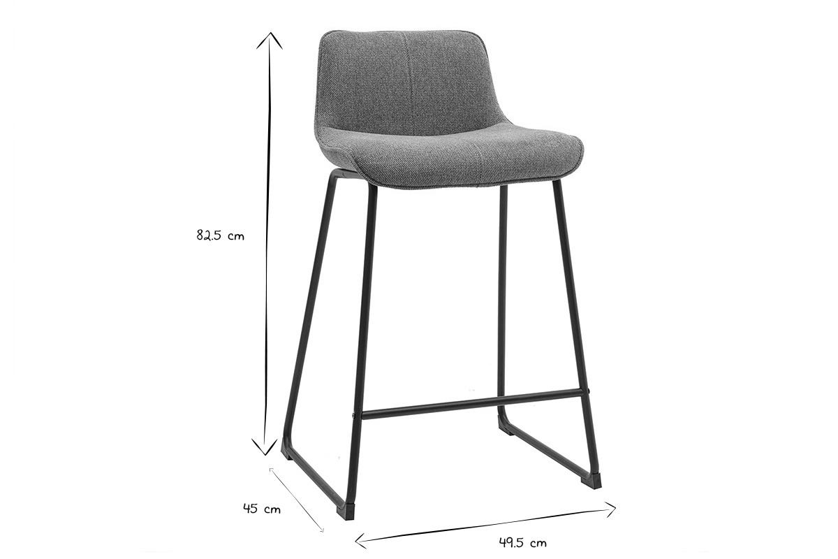 Tabouret de bar en noir et blanc avec dimensions 82,5 x 49,5 x 45 cm.