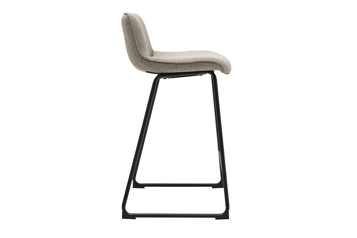 Tabouret de bar taupe et m�tal noir, vue de profil.