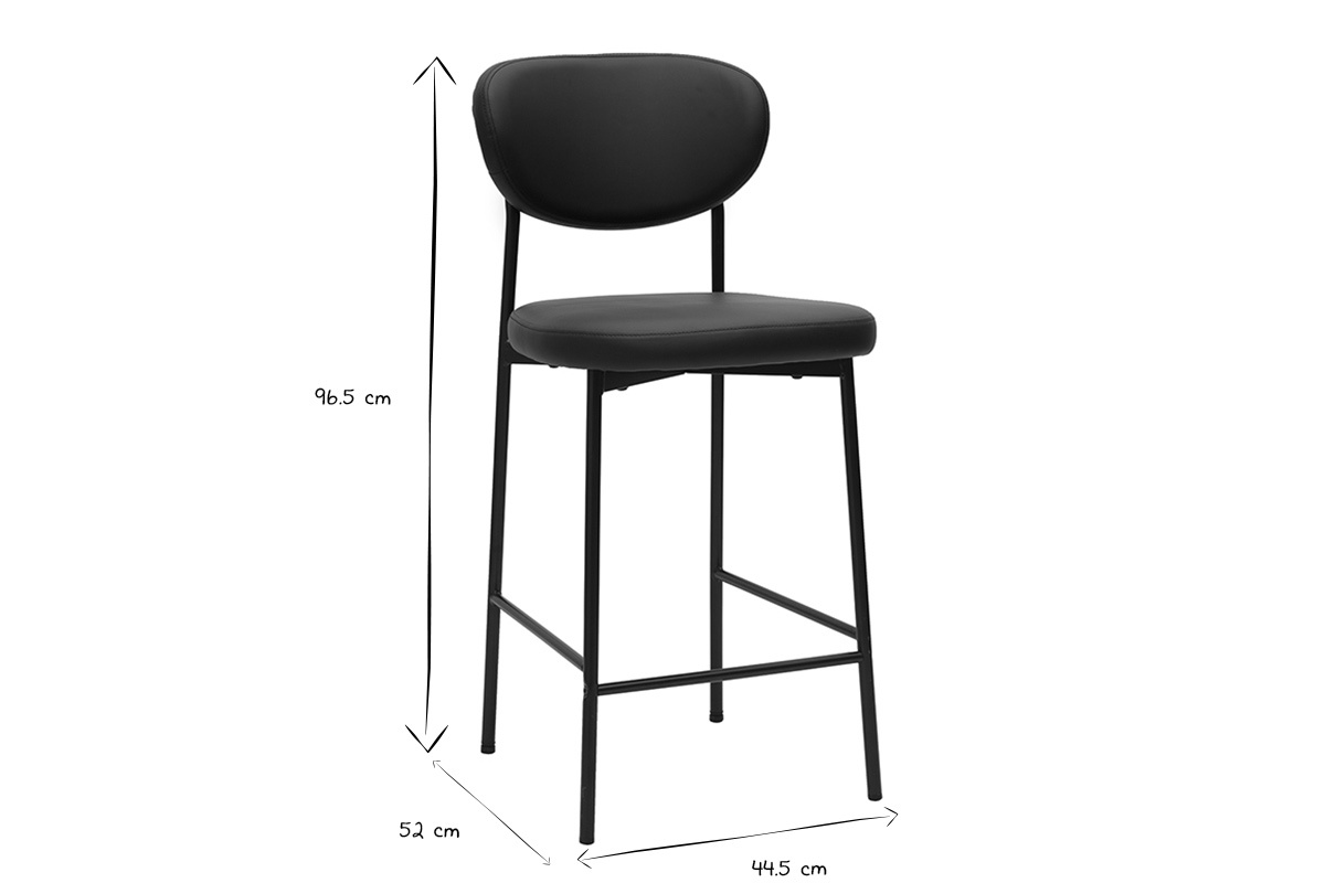 Tabouret de bar noir BREKA avec dimensions 96,5x52x44,5 cm, vue de profil, en noir et blanc.