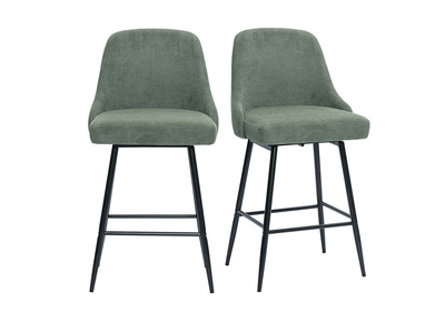 Tabourets de bar pivotants 360&deg; en tissu chenille vert kaki et m&eacute;tal H66 cm (lot de 2) HASTA