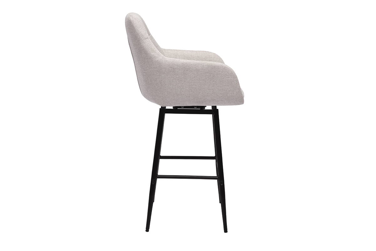 Tabouret de bar ALESS beige, vue de profil, structure en m�tal noir.