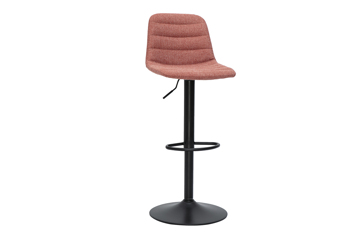 Tabouret de bar r�glable en velours terracotta et m�tal noir, vue de 3/4.