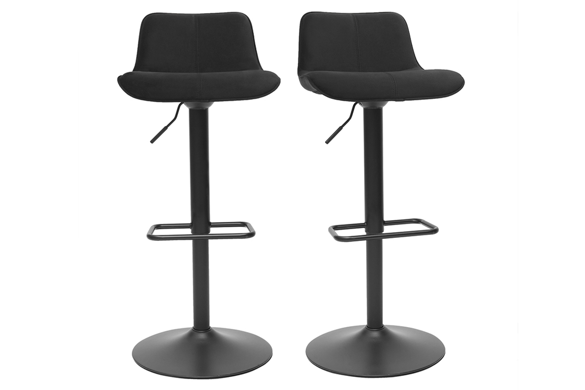 Tabourets de bar r�glables pivotants 360� noirs en tissu velours et m�tal (lot de 2) BOOST
