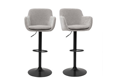 Tabourets de bar r&eacute;glables tissu effet velours gris et m&eacute;tal (lot de 2) AMIKA