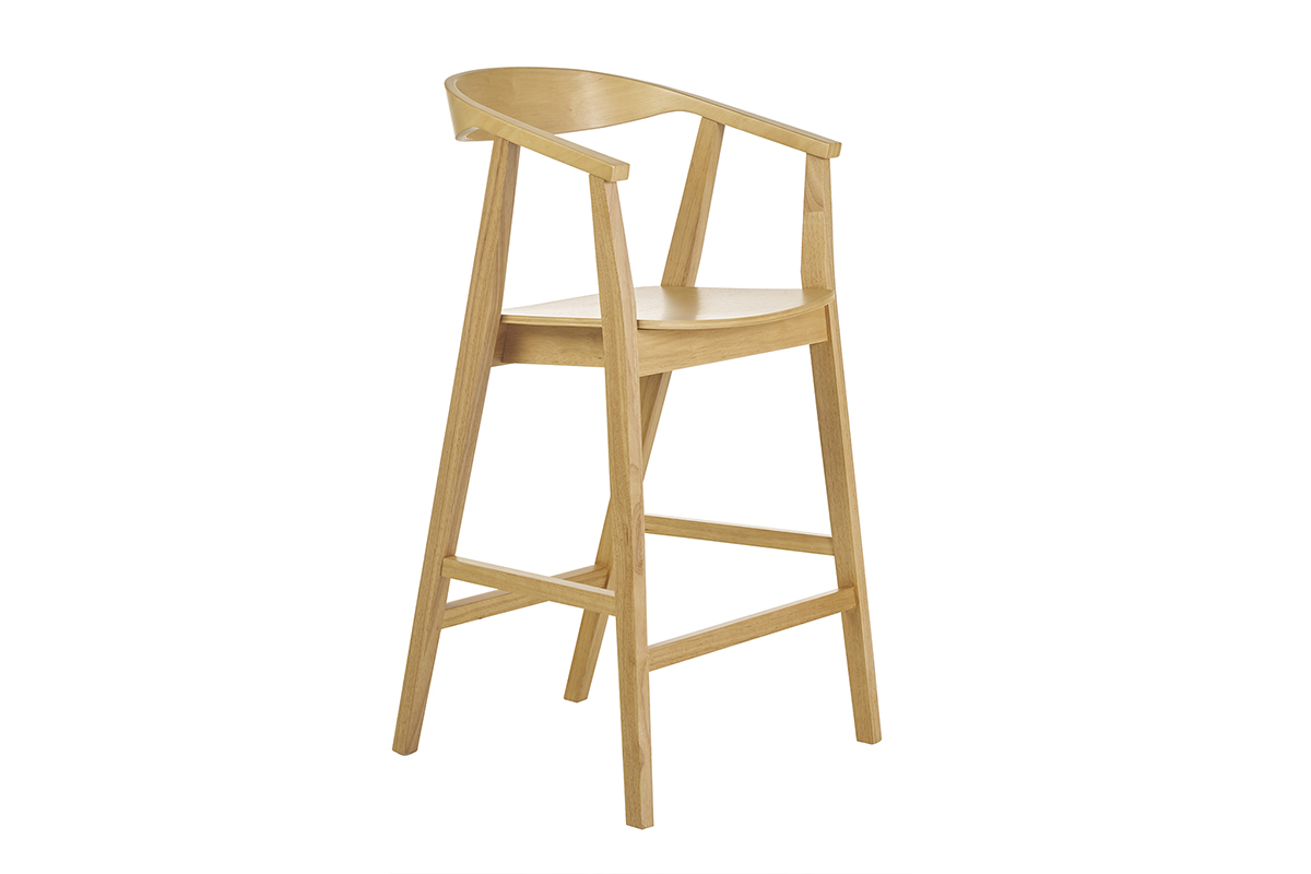Tabouret de bar scandinave en bois clair, vue de 3/4.