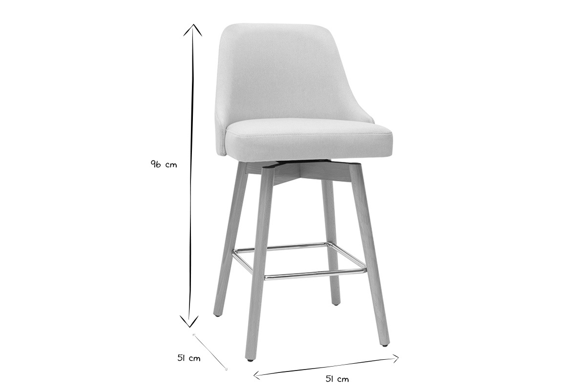 Tabourets de bar scandinaves pivotants 360� en tissu beige et bois h�tre massif H65 cm (lot de 2) HASTA
