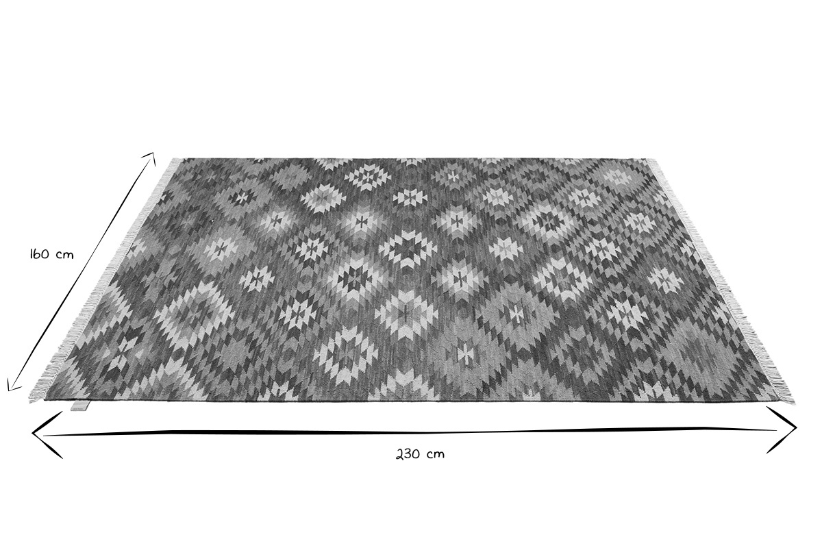 Dimensions du tapis berb�re multicolore IZMIR, 230 x 160 cm, motifs losanges, en noir et blanc.