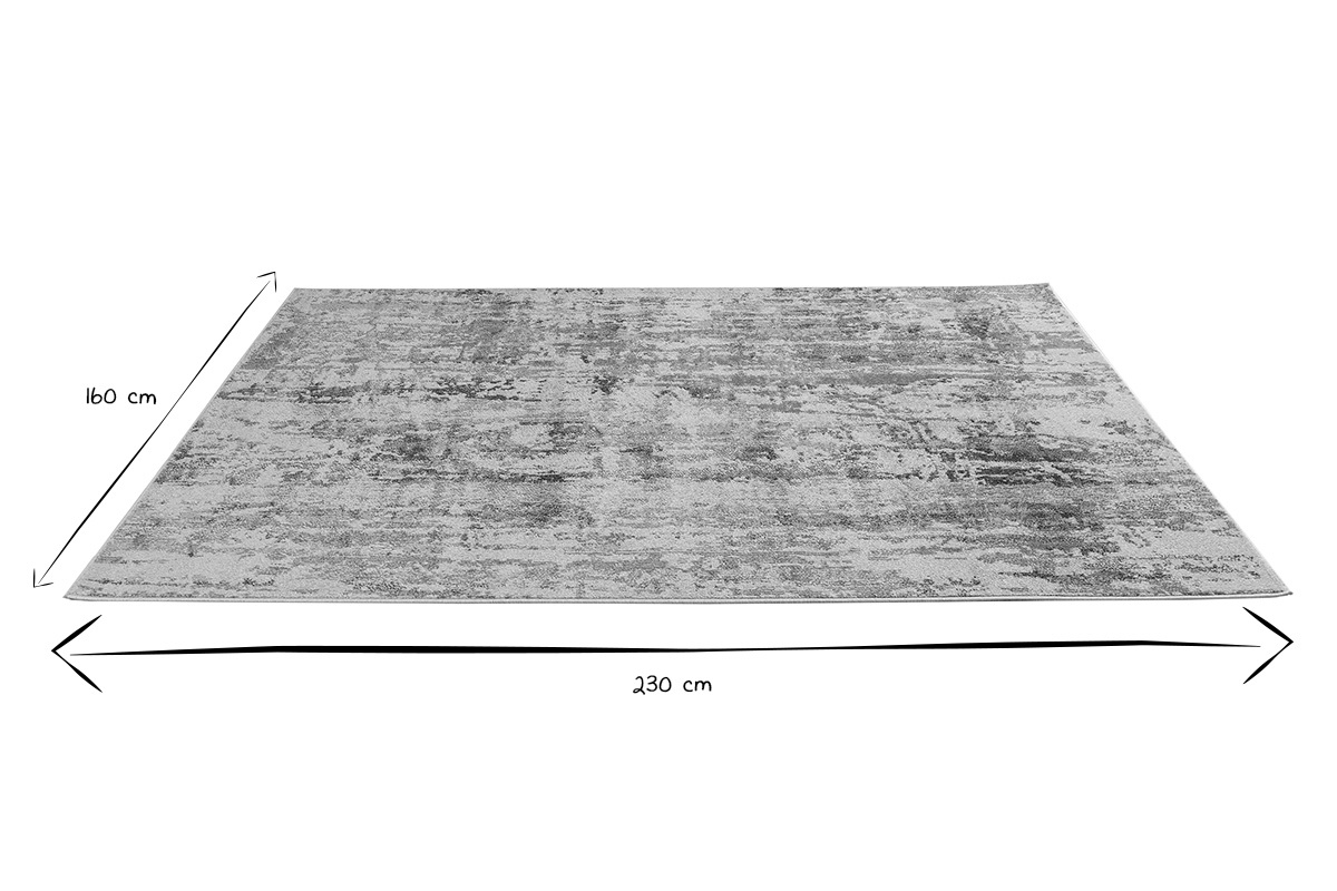 Tapis rectangulaire 160 x 230 cm en noir et blanc, indiqu� avec dimensions.