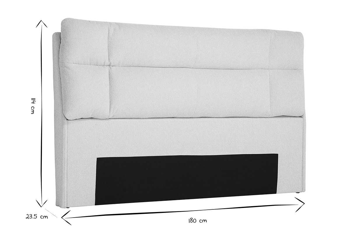 Dimensions de la t�te de lit en tissu beige HONO, largeur 160 cm.
